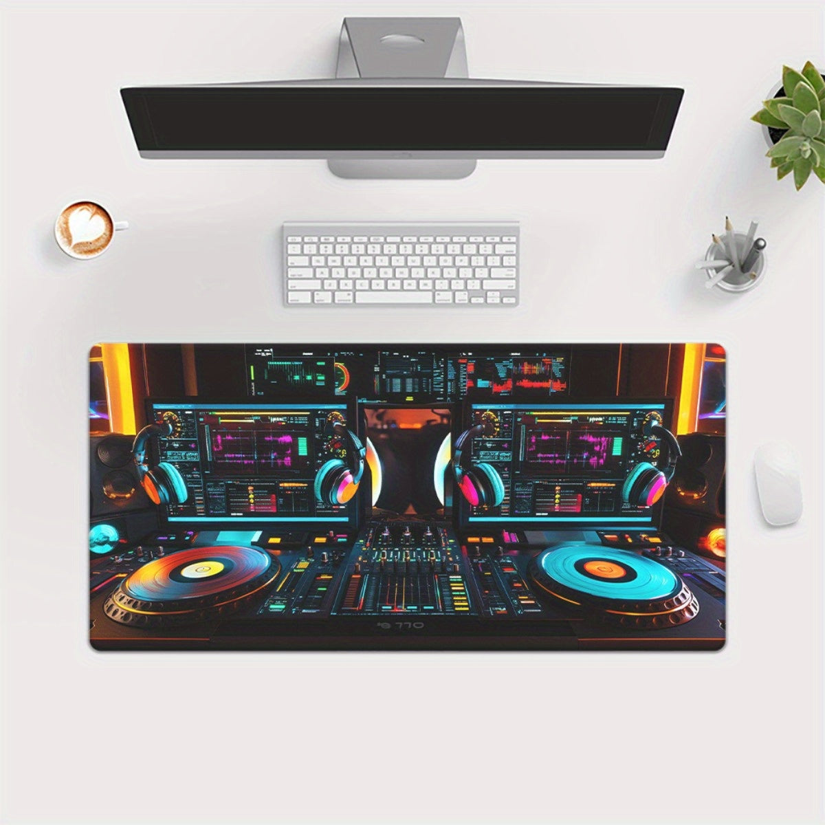 1pc XXL DJ Setup Design Gaming Mouse Pad with Colorful Lights & HD Printed Desk Mat - Multi-Functional Non-Slip Surface for PC Gamers, Office Computer Setup, Keyboard & Mouse - Gifts for Family, Friends, Large Gaming Mouse Pa