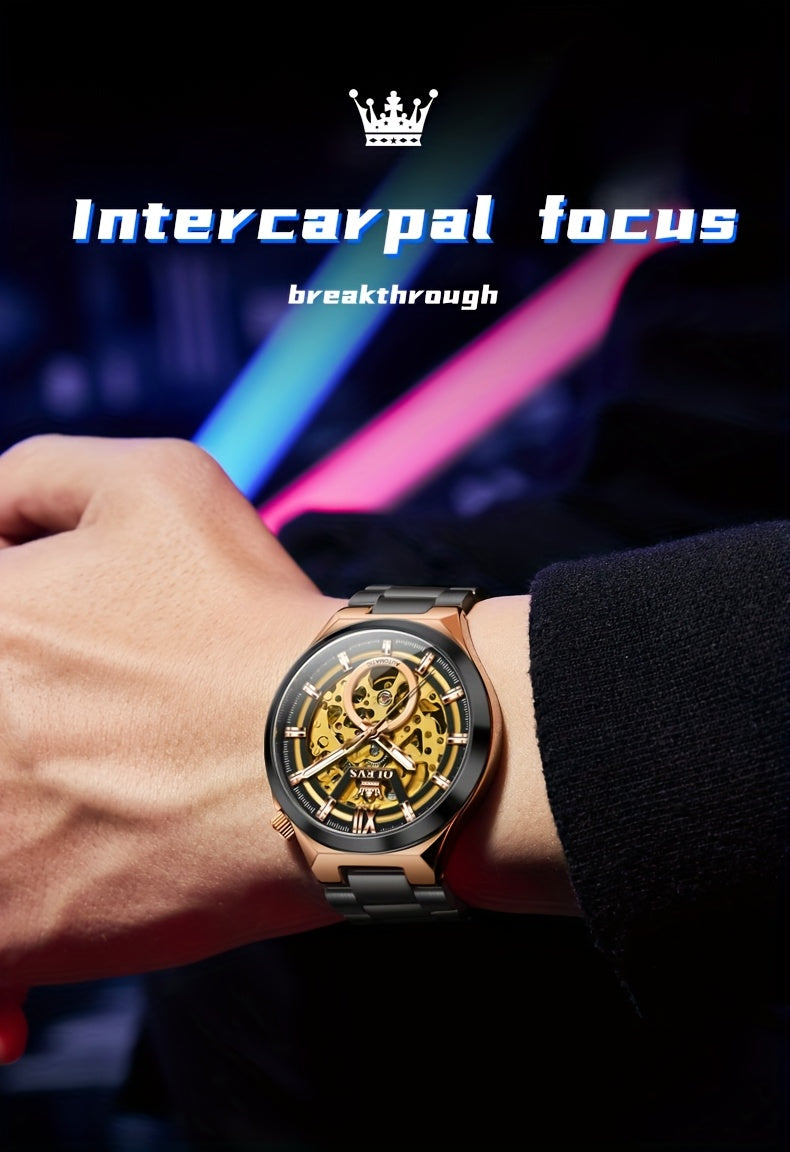 OLVES Stainless Steel Automatic Mechanical Watches For Men Luxury Top Brand Business Fashion Men'S Watches New Trend Classic Original High Quality Best Selling Men'S Wrist Watches, Without Battery