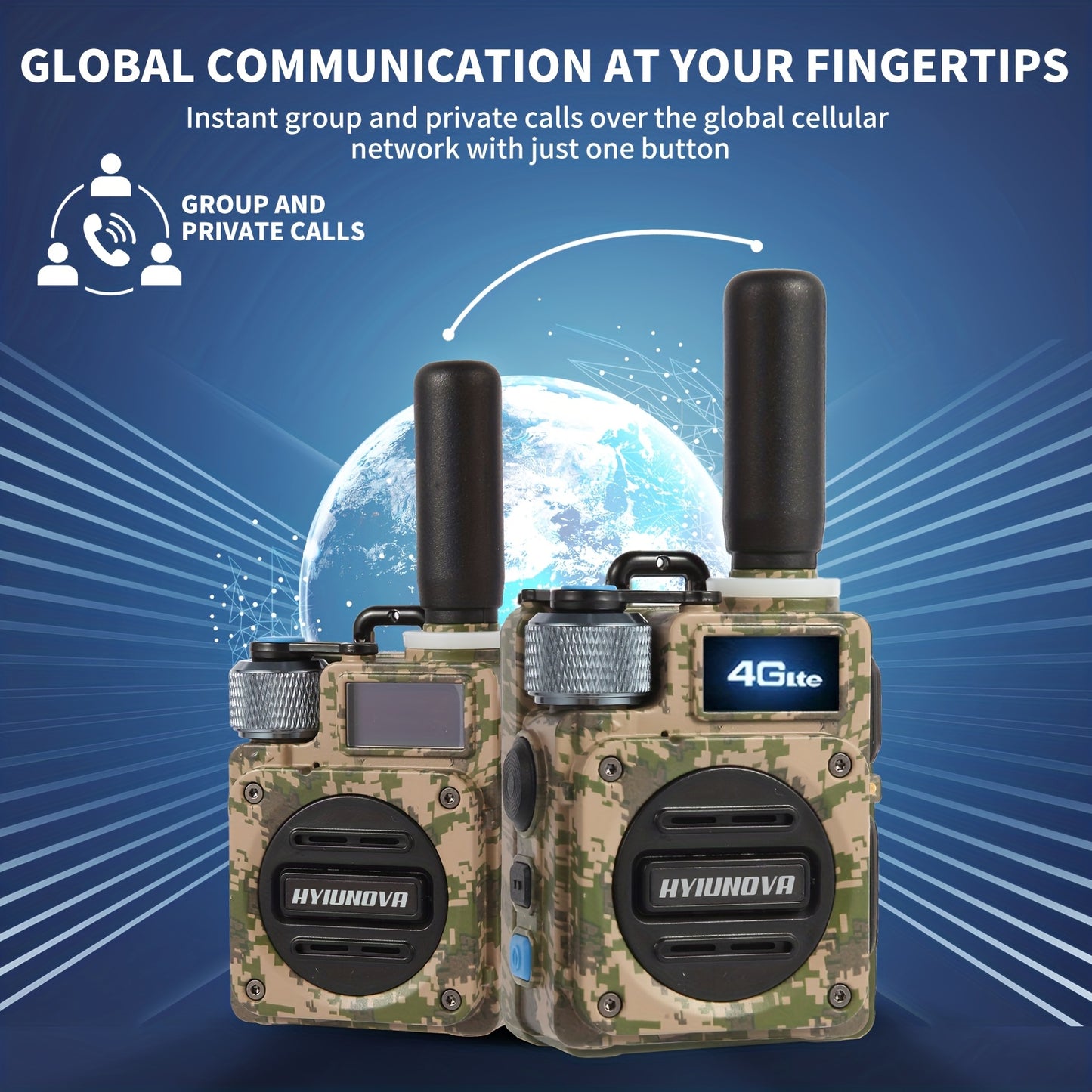 HYIUNOVA 4G LTE PoC Walkie Talkies (2-Pack, SIM Cards Included) - Nationwide/Global Coverage Push-to-Talk Radios, Metal Mini Body, Long Battery, USB-C, 5000 KM Range - G6, Portable Radios, Emergency Communication, Compact Des