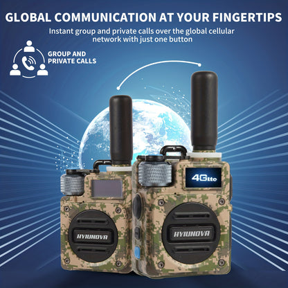 HYIUNOVA 4G LTE PoC Walkie Talkies (2-Pack, SIM Cards Included) - Nationwide/Global Coverage Push-to-Talk Radios, Metal Mini Body, Long Battery, USB-C, 5000 KM Range - G6, Portable Radios, Emergency Communication, Compact Des