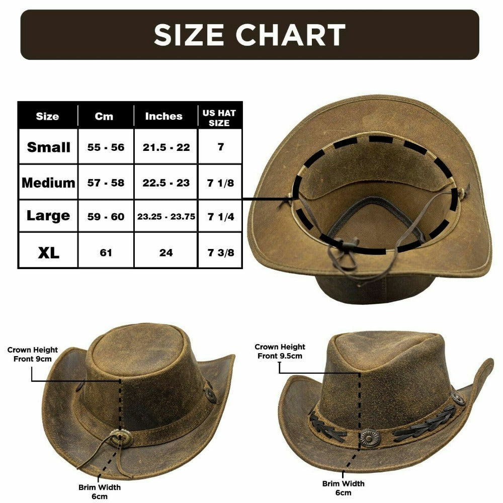 Men and Women Brown Genuine Leather Cowboy Western Hat – Classic Outdoor Ranch Style for Rodeo, Country Festivals, Horseback Riding, Camping, Hiking, Travel & Daily Wear – Great Gift for Thanksgiving, Christmas, New Year,