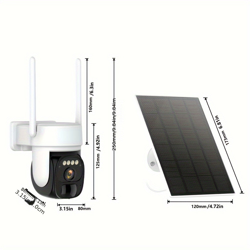 3pcs Solar-Powered Outdoor Security Cameras with AI Motion Detection, 2K HD Surveillance, PTZ (360° Pan-Tilt-Zoom), Color Night Vision, Two-Way Audio, Wireless WiFi, Solar Panel, High Quality, for Home/Business/Outdoor/Drive