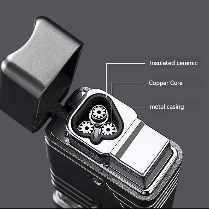 Cigar Lighter Torch Lighter Triple Flame Butane. Refillable Lighter with Cigar Holder, All-in-one Lighter, Stylish Men's Gift. Portable Lighter Perfect Suitable for Outdoor, Indoor, BBQ, Candle. Windproof Torch Lighter(Butane