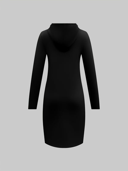Print Bodycon Hooded Dress, Casual Drawstring Sweatshirt Dress for Spring & Fall, Women's Clothing