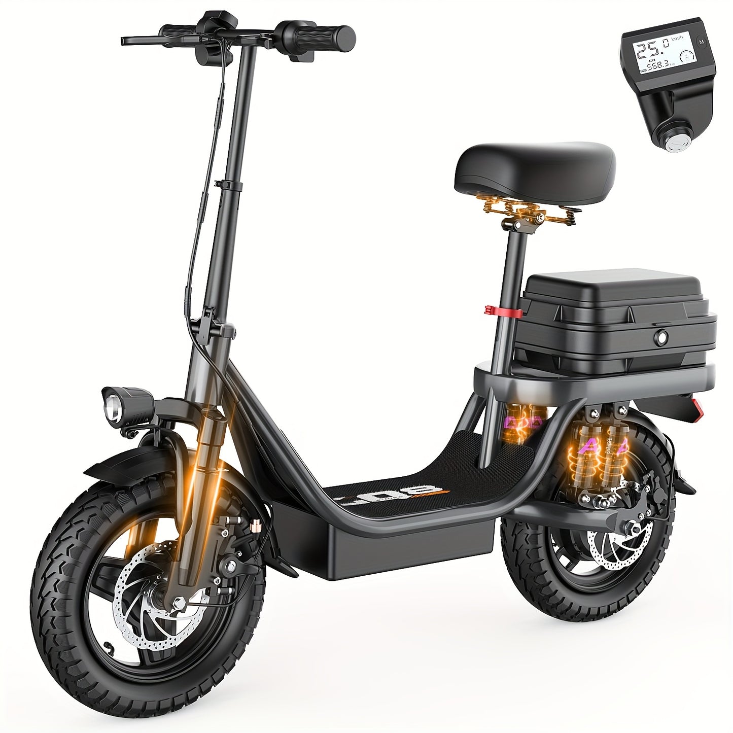 Peak Power 740W Electric Scooter With Free Seat & Basket - 48V10/15AH Battery, Dual Suspension, 20MPH, 10-35 Miles, LCD Display, 330lbs Max Load (Best For Commuting) Folding Ebike Adult Mini Electric Bike Equipped With Intell