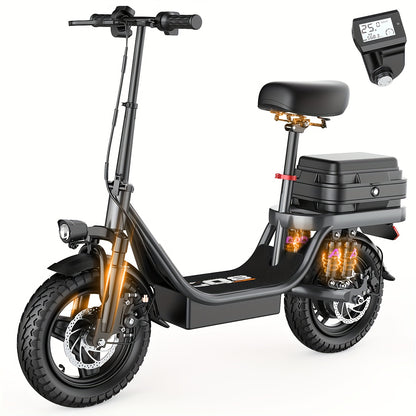 Peak Power 740W Electric Scooter With Free Seat & Basket - 48V10/15AH Battery, Dual Suspension, 20MPH, 10-35 Miles, LCD Display, 330lbs Max Load (Best For Commuting) Folding Ebike Adult Mini Electric Bike Equipped With Intell