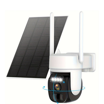 5pcs Solar Outdoor Wireless Security Camera, 2K 360° Panoramic Tilt Low Power WiFi Security Camera, Cctv 2.4G WiFi, PTZ With AI Motion Detection, Color Night Vision, Two-way Audio, Cloud Storage, Application Connection IP66