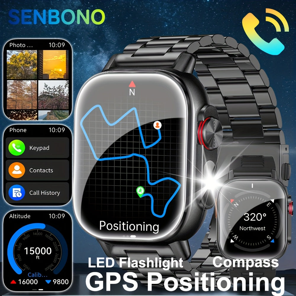 SENBONO Outdoor GPS Smart Watch for Men & Women - 2.01" HD Display, GPS, Compass, Altitude, Wireless Calls, 100+ Sports Modes, Music Control, Weather, Alarm, Camera Control, AI Voice Assistant, Calculator, Sleep Monitoring, U