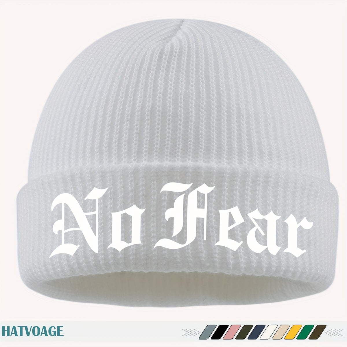 1pc "NO FEAR" Printed Beanie, Loose and Comfortable, Multi-Color Options, Unisex Couple Running Cap, Fashionable Street Skateboard Hat, Autumn/Winter Warm Hat, Suitable for Skiing, Cycling, Running, Fishing, Vacation, Birthda