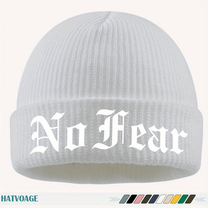 1pc "NO FEAR" Printed Beanie, Loose and Comfortable, Multi-Color Options, Unisex Couple Running Cap, Fashionable Street Skateboard Hat, Autumn/Winter Warm Hat, Suitable for Skiing, Cycling, Running, Fishing, Vacation, Birthda