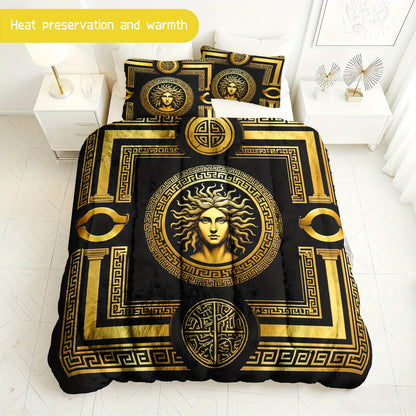 3pcs (1 comforter + 2 pillowcases) Medusa - Inspired Flannel and Milk - Velvet Comforter Set, Soft & Warm Bedding for Adults, Cozy and Trendy Bedding Essentials