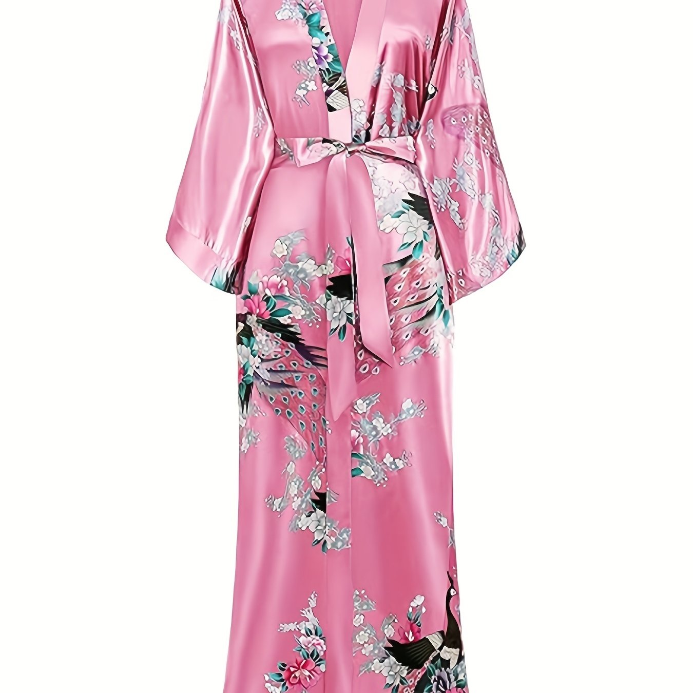 Elegant Floral Kimono Women's Robe - Soft and Light Beige-Friendly V-Neck Geometric Pattern All-Season Comfortable Casual Pajamas Pajamas