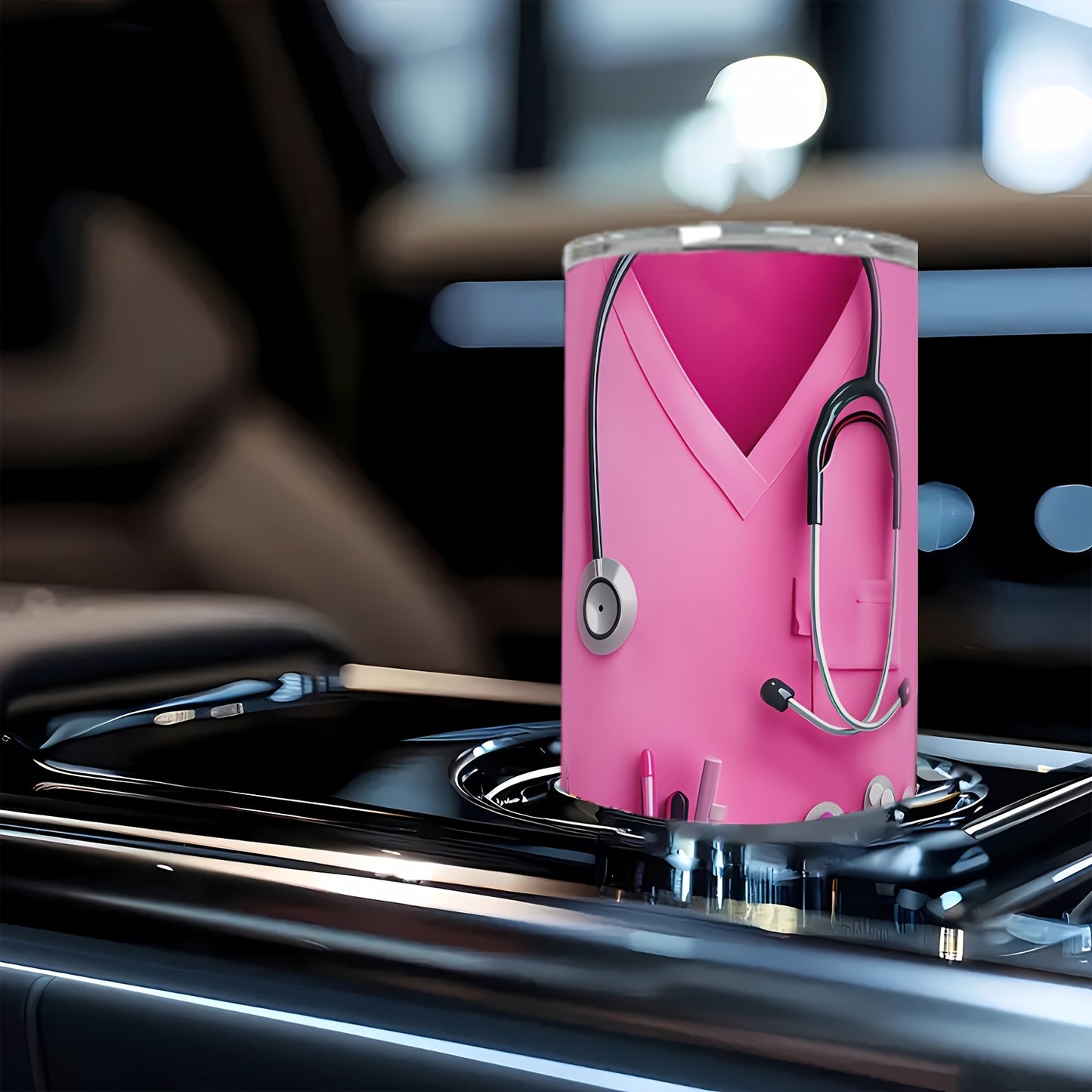 1pc MISVAN Nurse-Themed 20oz Vacuum Insulated Cup with Lid - Customizable "Your Name" Design, Pink Stethoscope & Medical Symbol, Perfect Gift for Mother'S Day, Father'S Day, Nurses' Day & Birthdays, Travel & Sports Drinkware,