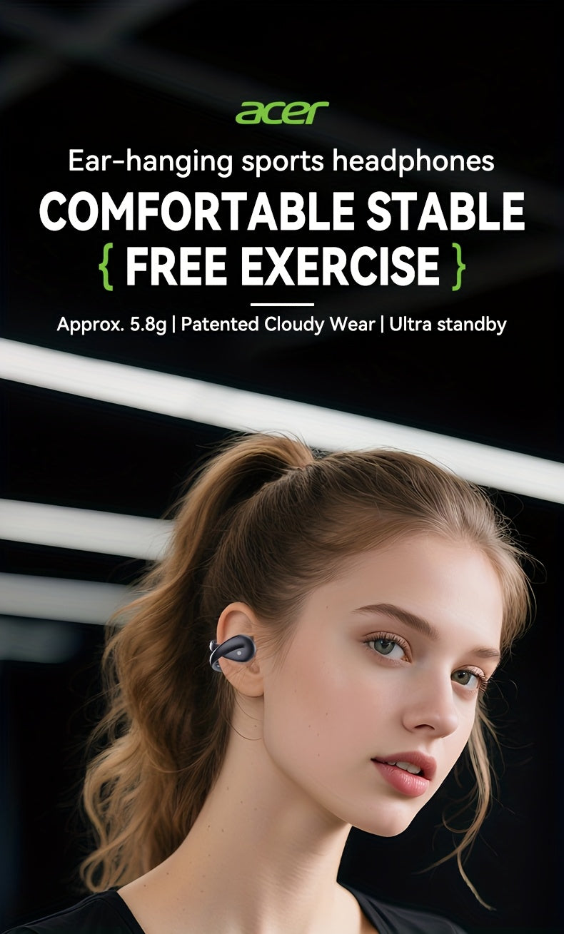 [Acer 2025 New Model]Acer OHR555 TWS Wireless Earphones, Shocking Bass, Call Noise Reduction, Ultra Long Standby, Low-latency Gaming, All-day Comfort, Lightweight Touch, Stylish Appearance, Study/Business/Travel/Sports/Music,