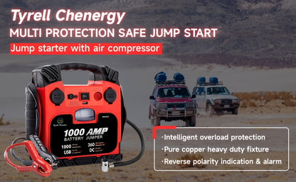 Heavy-Duty 1000A Peak, 12000mAh Fast-Charging Jump Starter with USB/DC Output, Portable Car Battery Booster with LED Light, for Cars, Trucks, SUVs, Boats, RVs - Compatible with Lead Acid/Battery/USB Power - Ideal for Emergenc