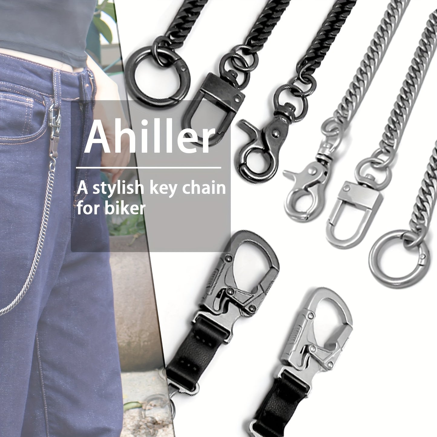 Ahiller Business Style Wallet Chain, Hip Hop Style Keychain - Dual Lock Security Design, Outdoor Camping, Traveling Accessory for Motorcycle/Daily Use with Scratch Resistant Coating, Men's EDC Carrying Gear Chain, Perfect Gif