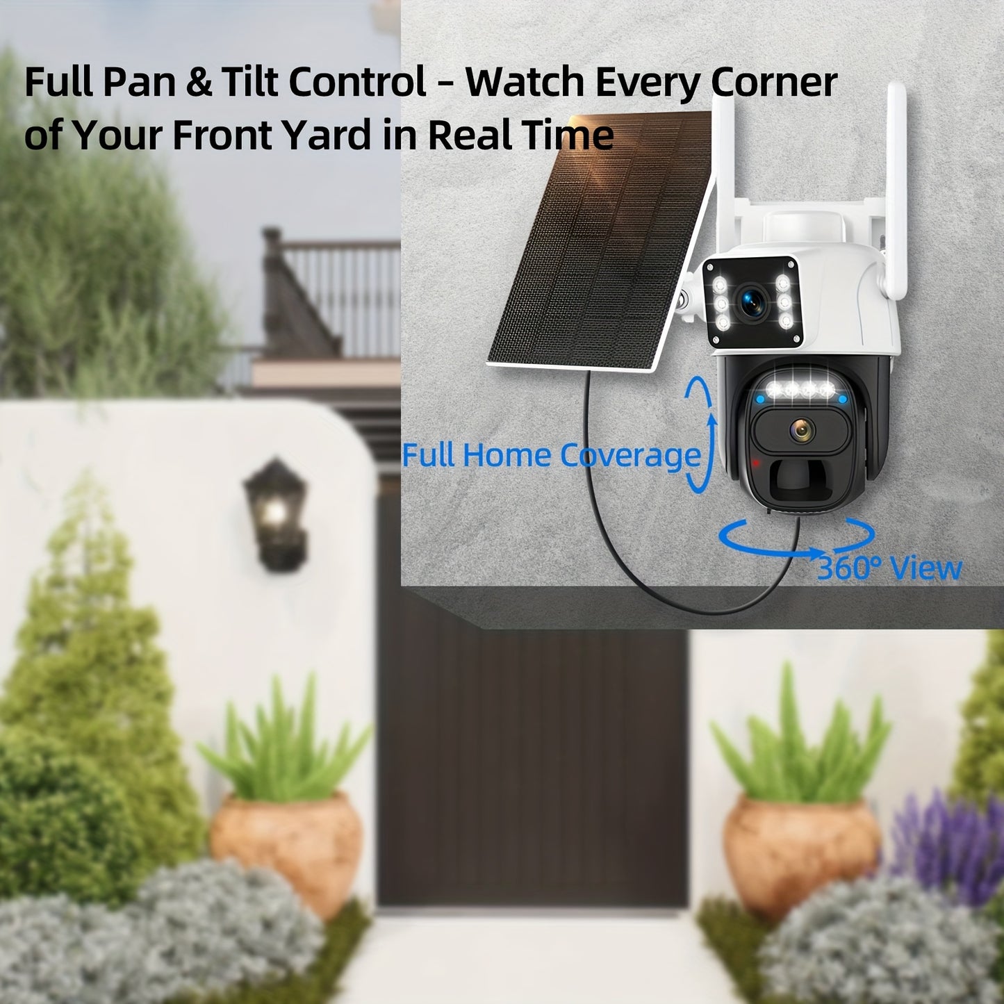 5pcs Hawkray Solar-Powered Wireless Outdoor Security Cameras, 2K HD 360° PTZ, 10X Zoom, Two-Way Audio, Spotlight Siren & PIR Motion Detection, Solar Panel Included, App-Controlled For Home/Office,.