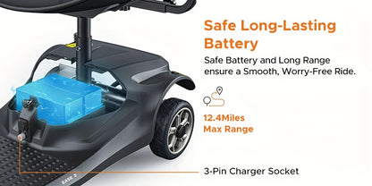 New 4-Wheel Mobility Scooter, 250W Motor, 5.6MPH Speed, 24V 12AH Battery, Solid 8"x3" Tires, Rearview Mirrors, Dual Baskets, Foldable & Adjustable Design, Easy To Control, Ideal For Daily Use And Outdoor Adventures, Blue