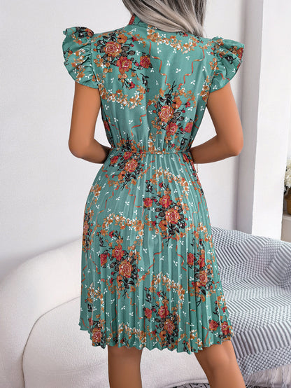 Women'S 2026 Spring Summer Elegant Floral Tie Waist Maxi Flare Pleated Dress | Lightweight, Breathable, Soft, Comfortable, Versatile, Casual Party Dating Daily Going Out Dress, Sleeveless, Crew Neck, Regular Fit