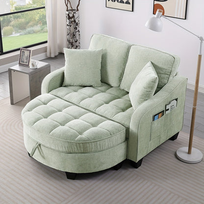 Modern Green Chaise Sofa Bed with Storage Footrest & Cushions - Space-Saving Convertible Couch, Foam-Padded Cushioning, Engineered Frame, Easy Assembly for Small Apartments, Living Room & Bedroom Furniture