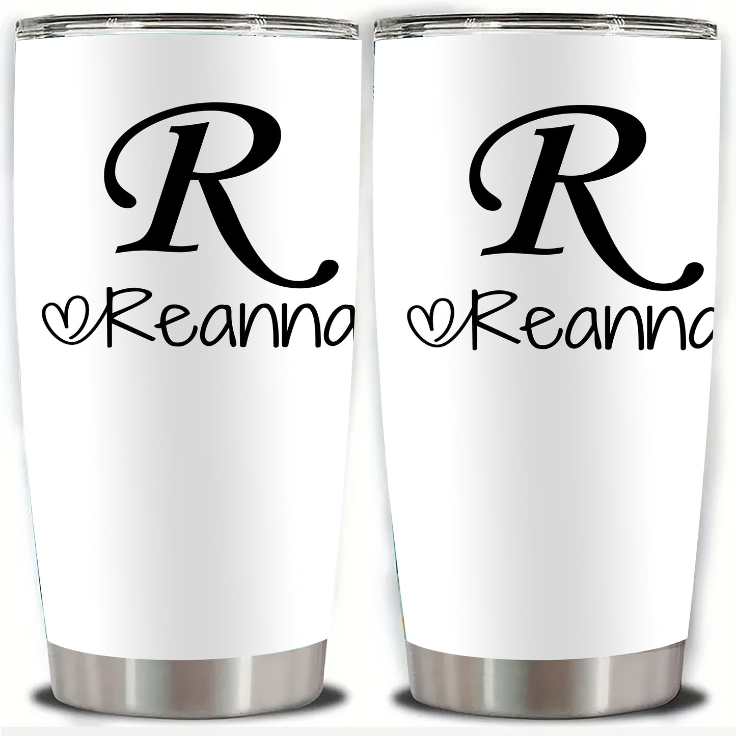 Personalized Stainless Steel Tumbler 20oz - Custom Name/Initials/Text - Double-Wall Insulated Cup with Leakproof Lid & Elegant Cursive Lettering - White with Black Lettering - Ideal Gift for Valentine's, Birthday, Office, Tra