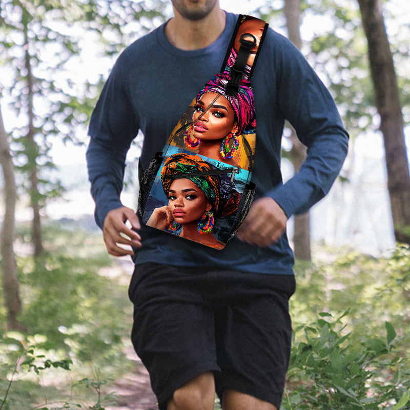 African Woman Print Waist Bag, Crossbody Chest Pouch, Hiking Backpack, Foldable Large Capacity, for Shopping, Work, Casual Travel, Perfect Holiday or Birthday Gif