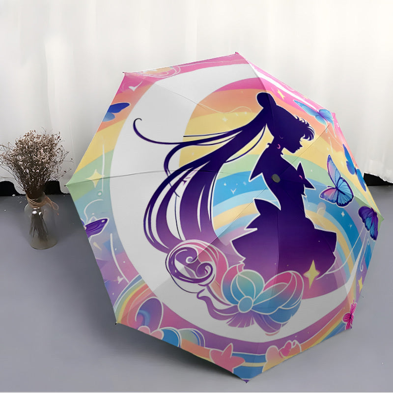 Magic Anime-Inspired Automatic Folding Umbrella - 8-Rib Durable Design, Portable Travel Umbrella with Vibrant Anime Artwork, Compact & Lightweight for Commuting, Beach, or Holiday Gifts, Beach Umbrella, Commuting Accessory, S