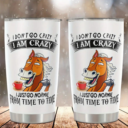 Funny "I Don't Go Crazy, I Am Crazy Horse" Tumbler with Lid - 20oz Leakproof & -Slip Stainless Steel Cup, Durable Humorous Drinkware for Office, Camping, Gifts (-Themed Design, Lid) - &