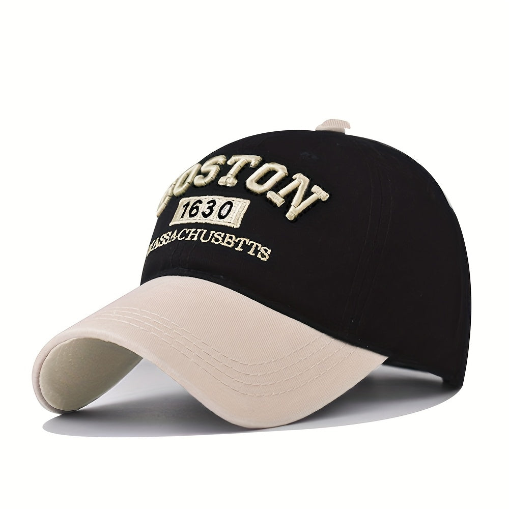 Boston Lettering Baseball - Adjustable Snapback Hat with Curved Brim, Lightweight All-Season Outdoor Sports & Casual Wear, / Color Options