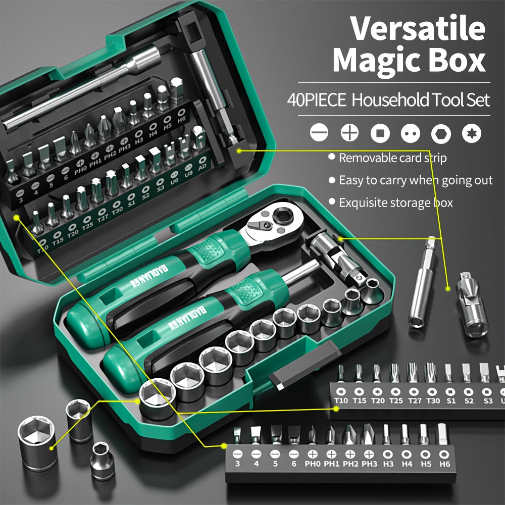 1Set 40In 1 Ratchet Torque Wrench And Multi-Purpose Screw Batch Set, Professional Repair Tool Set, Tooth Ratchet Wrench - Multi-Function Bicycle, Including Ratchet Wrench, Sleeve Head, Scooter Repair Tool Set, Various Head Ty