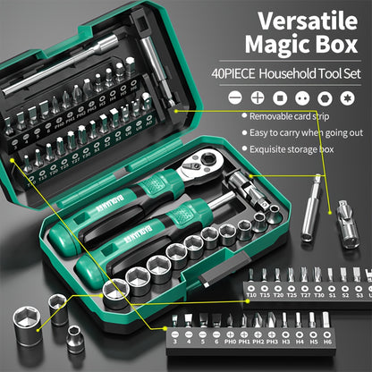 1Set 40In 1 Ratchet Torque Wrench And Multi-Purpose Screw Batch Set, Professional Repair Tool Set, Tooth Ratchet Wrench - Multi-Function Bicycle, Including Ratchet Wrench, Sleeve Head, Scooter Repair Tool Set, Various Head Ty