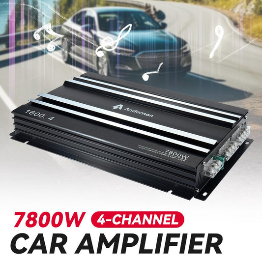 Andeman 7800W Car Audio Amplifier, 4-Channel High Power Car Sound System, Aluminum Alloy, Polished Surface, Hardwired Power Supply, for Car Sound Upgrade, Without Battery