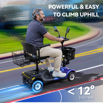 Heavy-Duty 4-Wheel Mobility Scooter for Seniors & Adults - 250W Motor, 14.9-Mile Range, 330LBS Load | 8" All-Terrain Solid Tires, Foldable Lightweight | Dual-Power Battery, Rearview Mirror, Indoor/Outdoor Use, Trunk Storage |