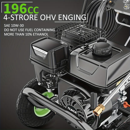 4200PSI 4.0GPM Heavy-Duty Gas-Powered High-Pressure Washer with 196CC Engine, 25ft Hose & 5 Nozzles - Commercial/Residential Portable Pressure Washing Machine for Driveways, Vehicles, Patio, Garden, Yard - EPA/CARB/, No Batte