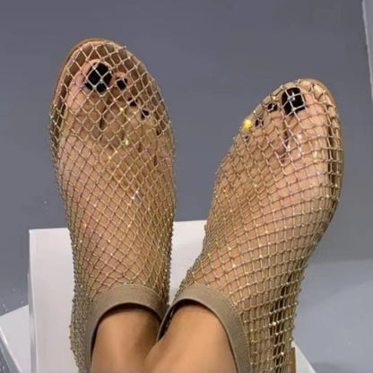 Women'S Glittery Open-Toe Sandals - Slip-On Party Shoes with Cushioned Insole, Slip-Resistant Sole - Beige/ for Beach, Formal Events, Casual Attire - Easy-Clean PVC Upper & EVA Outsole Flat Sandals, Women Shoe Wide Fit, Wide