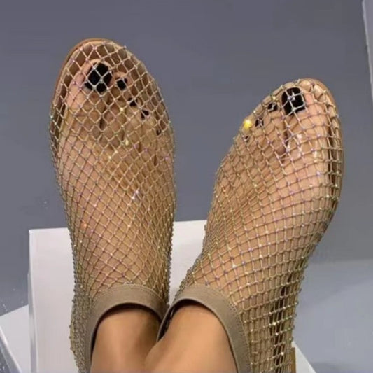 Women'S Glittery Open-Toe Sandals - Slip-On Party Shoes with Cushioned Insole, Slip-Resistant Sole - Beige/ for Beach, Formal Events, Casual Attire - Easy-Clean PVC Upper & EVA Outsole Flat Sandals, Women Shoe Wide Fit, Wide