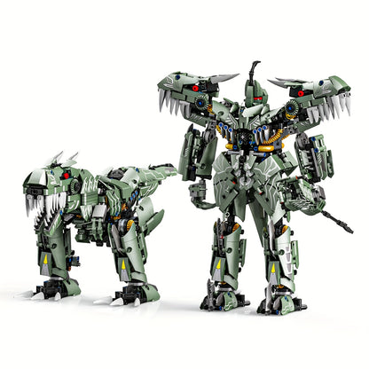 Green Dinosaur Mech Building Toy Model Creative 2-in-1 Dinosaur Robot Model Assembly Building Blocks Toy Set Transformable into Two Forms Desktop Ornament Halloween Christmas New Year Gift 1000+ Pieces Children Teens 6+