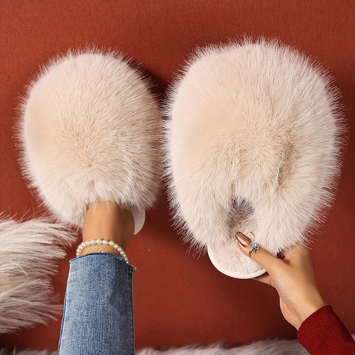 Women'S House Slipper, Indoor Slipper For Women, Slip-on Shoe For Women, Elegant Plush Furry Slippers With Non-slip Rubber Sole, Soft Warm Lining & Cozy Closed-toe Design, Korean Style Slip-on Slippers For Home, Office, Casua