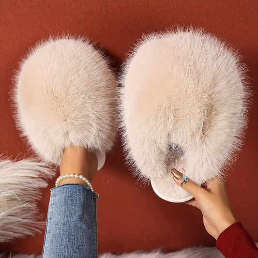 Women'S House Slipper, Indoor Slipper For Women, Slip-on Shoe For Women, Elegant Plush Furry Slippers With Non-slip Rubber Sole, Soft Warm Lining & Cozy Closed-toe Design, Korean Style Slip-on Slippers For Home, Office, Casua