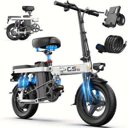 UPlee Peak Power 740W Electric Bike For Adults, 20MPH Full Shock Absorption Comfortable Riding, 48V6/8/10/15/17.5Ah, Max 32Miles Folding Ebike, 14'' Tubeless Off-road Tire, City Commuter