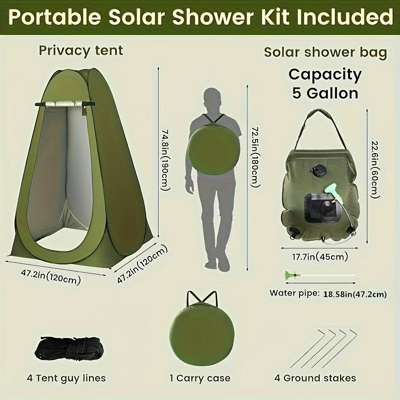 Set of 2 Portable Privacy Tents for Camping Showers - 5 Gallon Solar Shower , Quick to Assemble And Dismantle, Convenient for Hiking, Fishing, And Beach Activities - Green, Outdoor Shower Tent | Pop-Up
