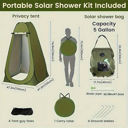 Set of 2 Portable Privacy Tents for Camping Showers - 5 Gallon Solar Shower , Quick to Assemble And Dismantle, Convenient for Hiking, Fishing, And Beach Activities - Green, Outdoor Shower Tent | Pop-Up