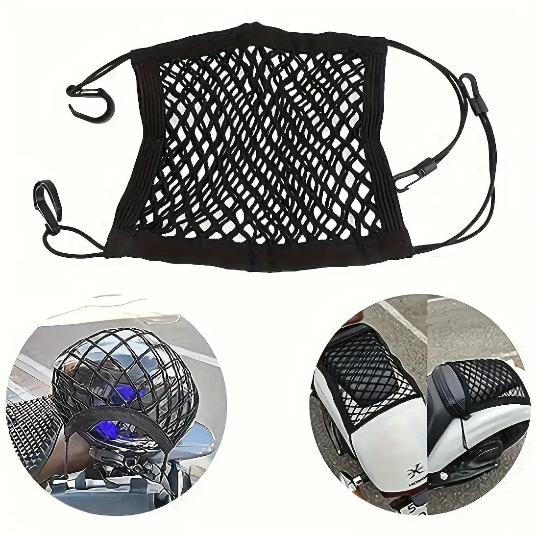 Elastic Bungee Cords for Motorcycles And Bicycles, Helmet Net Straps, Black Mesh Luggage Organizer for Safe Storage