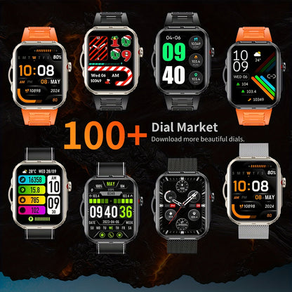 COIUSOR Men'S Smartwatch with LED Flashlight, IPX7, Wireless Calling & SMS Alerts, 2.02" HD Large Screen, Sports Mode, Zinc Alloy, Compatible with for iphone/Android, USB Rechargeable, Sporty Watch Design, Robust Strap Qualit