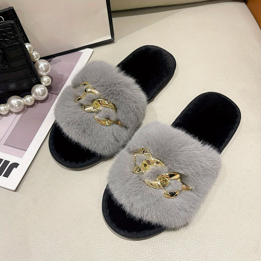 [For Home] Women'S Cozy Fleece-Lined Slip-On Slippers - Soft Plush faux fur Lining, Warm All-Season Indoor/Outdoor House Shoes with Cushioned EVA Sole, Solid Color Design For Home & Casual Wear, Indoor Slippers, Comfortable F