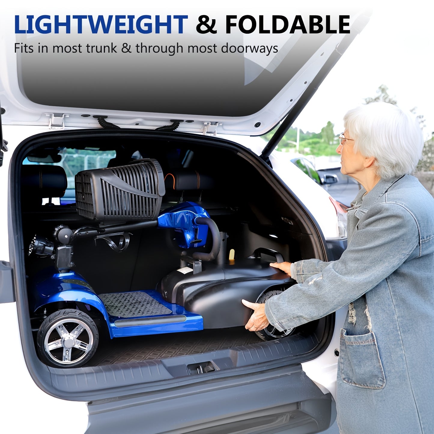 All-Terrain Foldable Mobility Scooter for Adults - 250W High-Speed Motor, 14-Mile Range, 265lbs Capacity, Large 8" Wheels with Shock Absorption, LED Headlight & Horn, Basket & Cup Holder - Grass, Gravel, Hills, Lawns, Sidewal