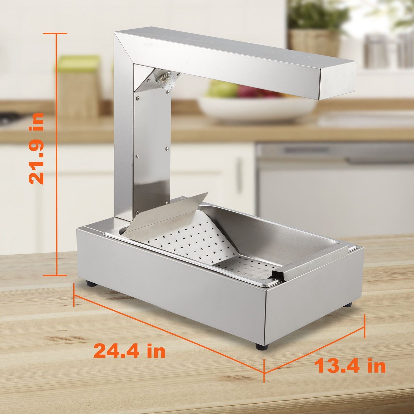 750W Commercial Electric French Fry Warmer with Free-Standing Light & Digital Thermostat Control - Heavy-Duty Stainless Steel Countertop Food Warmer with Spacious Heating Chamber, 120V Plug-In Operation for Restaurants, Parti
