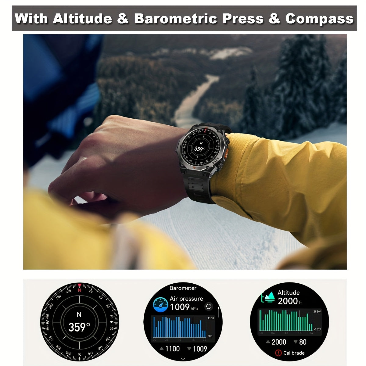 COIUSOR'S New GPS Smartwatch with LED Flashlight, 1.46-inch AMOLED HD Display, Wireless Calling, Real-Time Message Sync, One-Click Connection, Music Playback, GPS, Compass, Altitude, Barometer, Stopwatch, High Quality, Over 1