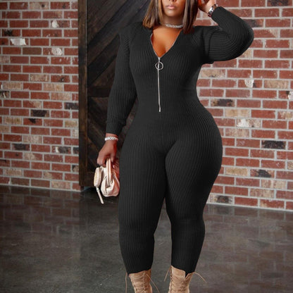 Plus Size - HERTALK Women'S Fashion Jumpsuit with Shoulder Pads for Autumn And Winter
