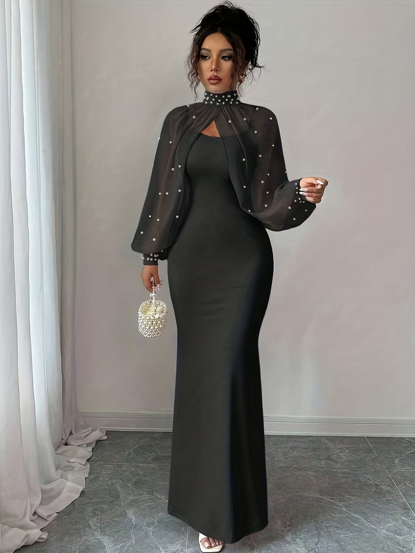 WY251221079 Elenzga New Elegant Mature Charm Evening Gown, Graceful and Gentle, Dreamy Pink, Hand-beaded Long Sleeve Top, Elegant Mermaid Fit Strapless Dress Set, Spring/Summer Women's Wear